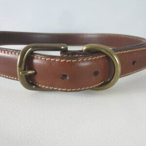 NEW Tommy Hilfiger Belt Mens 34 Brown Leather Brass Buckle Logo Classic Made USA